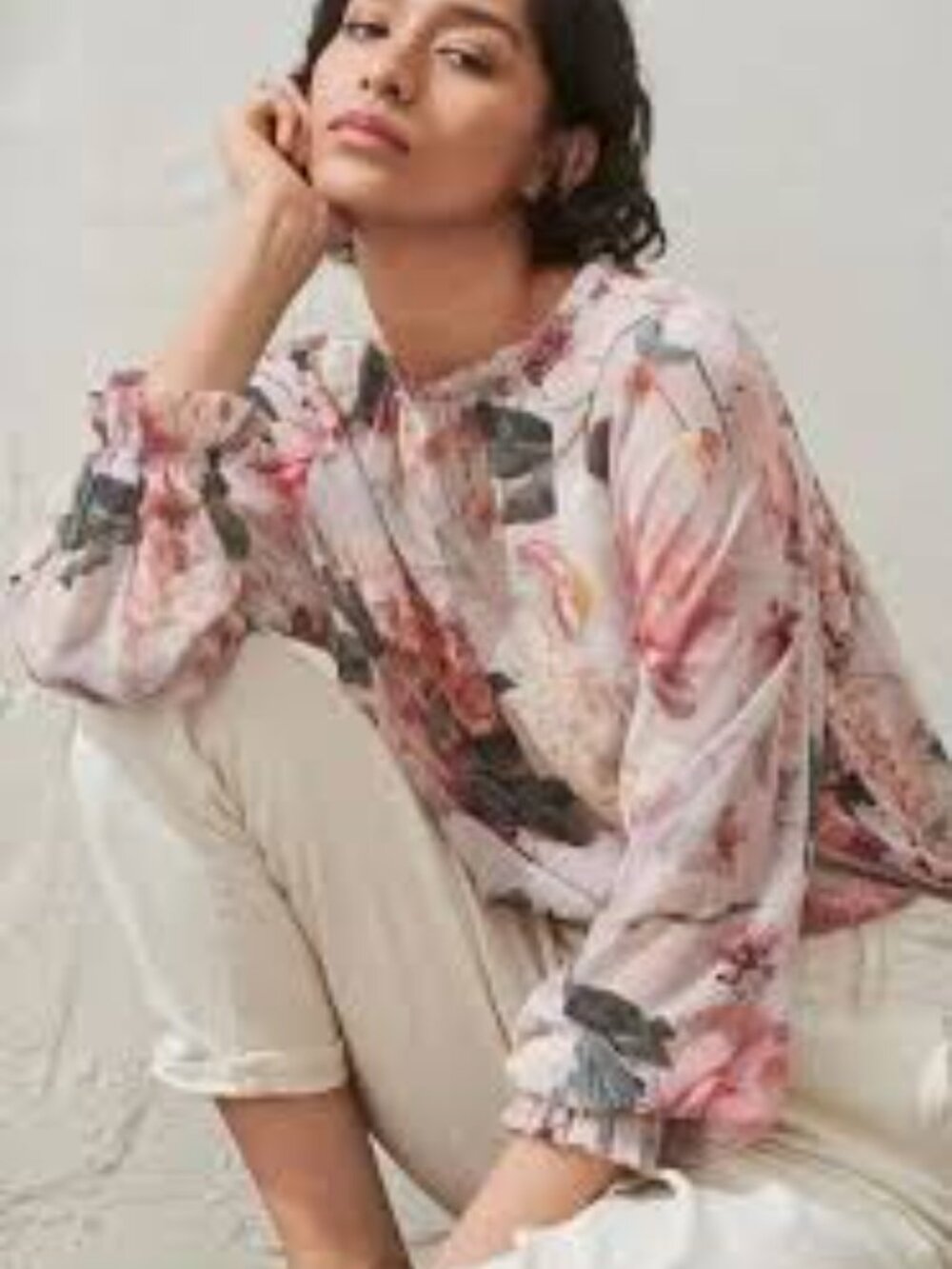 H&M Sheer Floral Blouse in Blush and Rose - Size Large